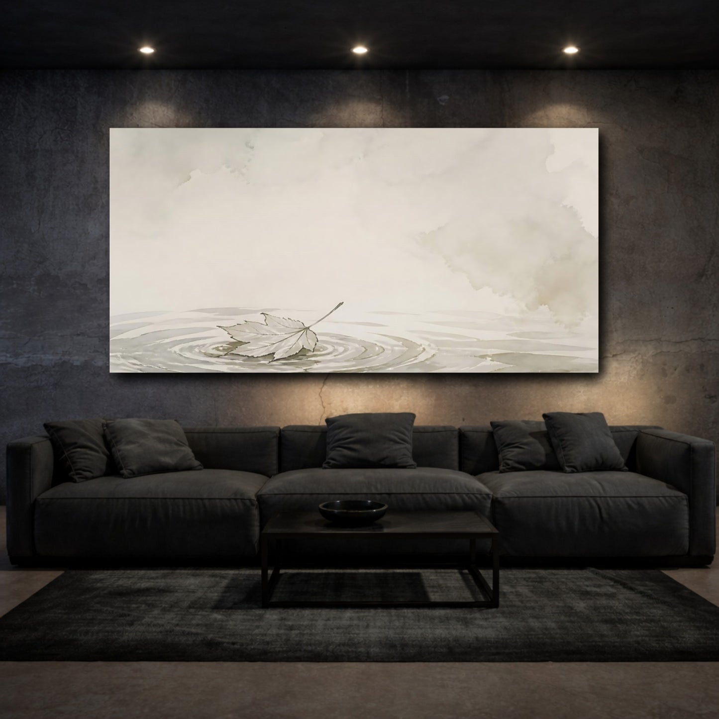 Mockup 3. Solitary Leaf Ripples shown as canvas print