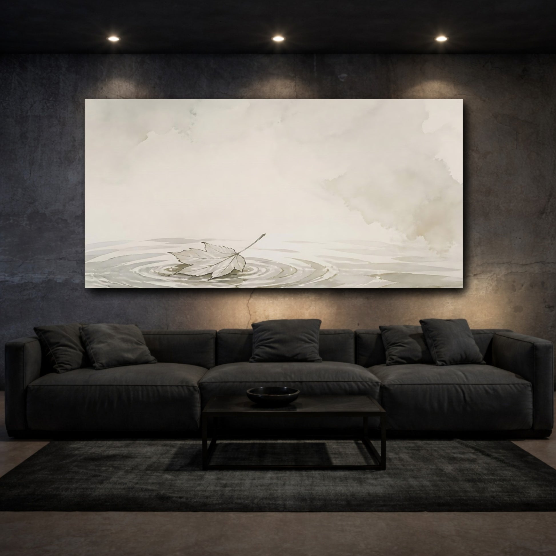 Mockup 3. Solitary Leaf Ripples shown as canvas print