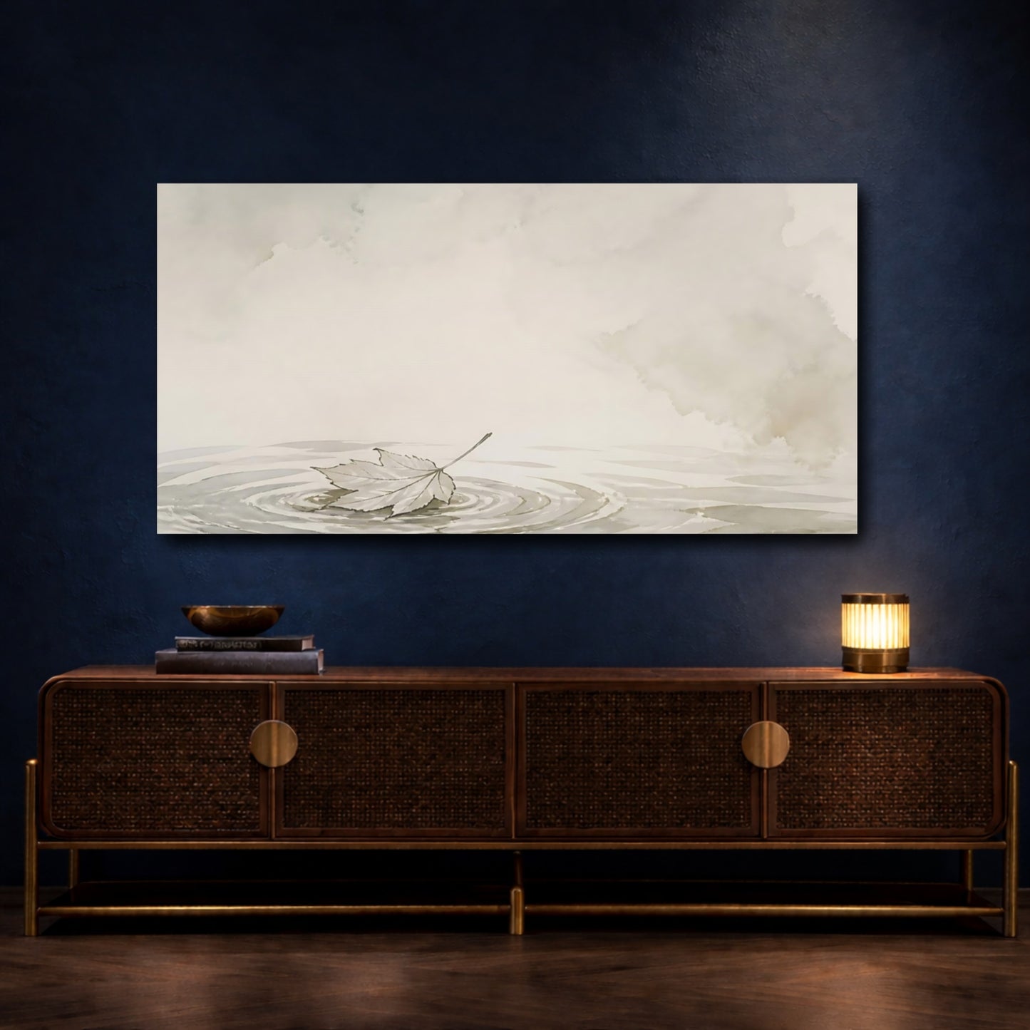 Mockup 4. Solitary Leaf Ripples shown as canvas print