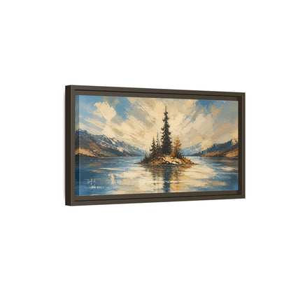 Side Mockup 7. Solitary Pine Island shown as framed canvas print