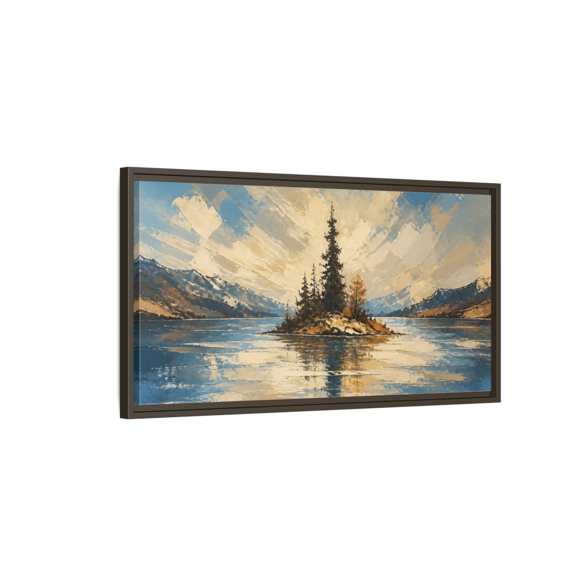 Main Mockup. Solitary Pine Island shown as framed canvas print