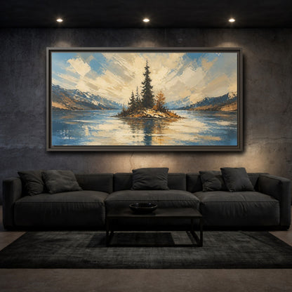 Mockup 3. Solitary Pine Island shown as framed canvas print
