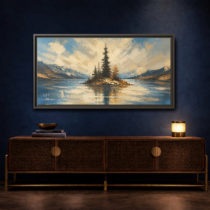 Mockup 4. Solitary Pine Island shown as framed canvas print