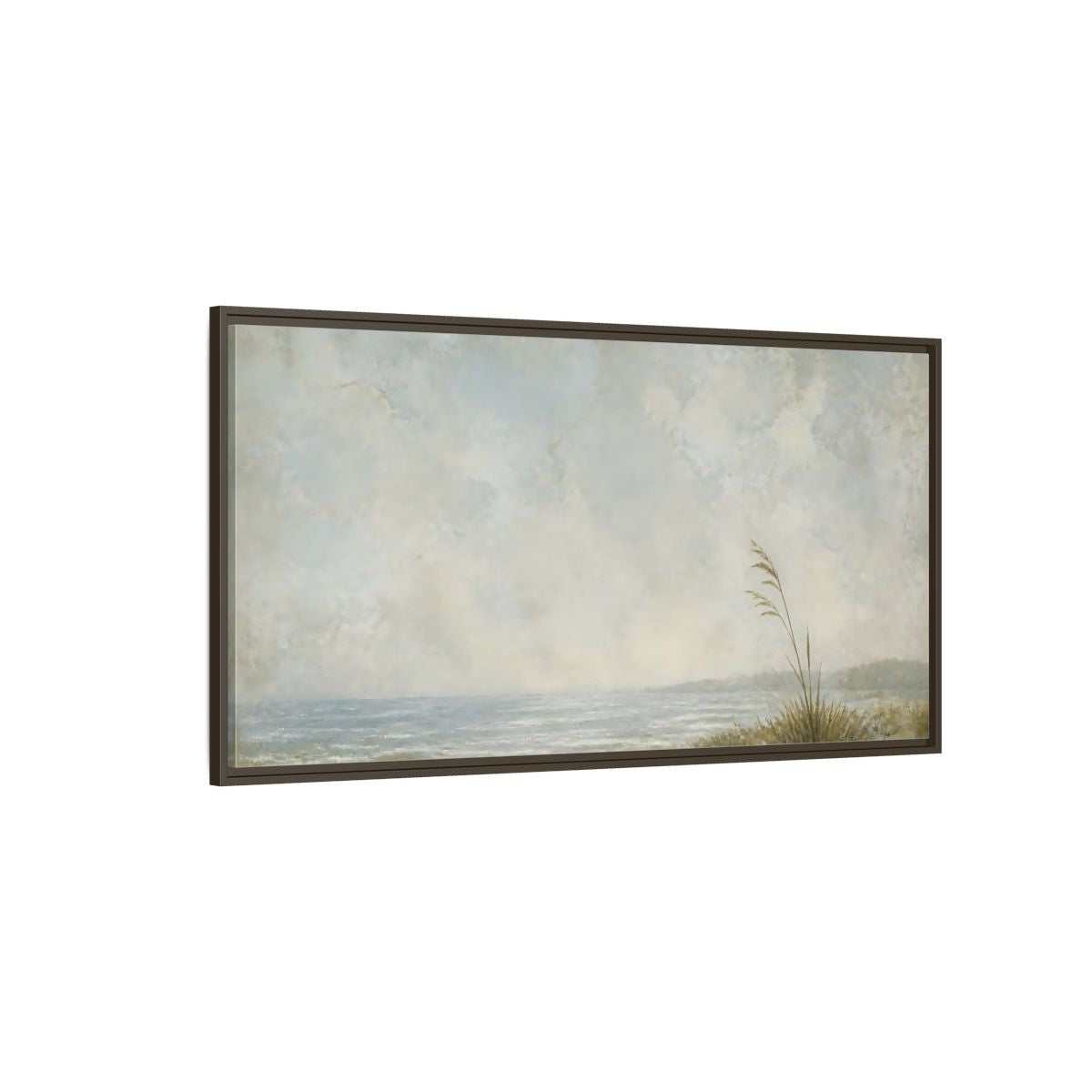 Side Mockup 4. Solitary Reed By Sea shown as framed canvas print
