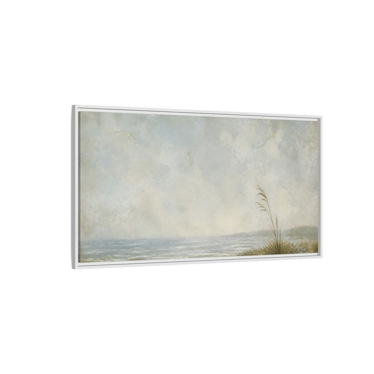 Side Mockup 3. Solitary Reed By Sea shown as framed canvas print