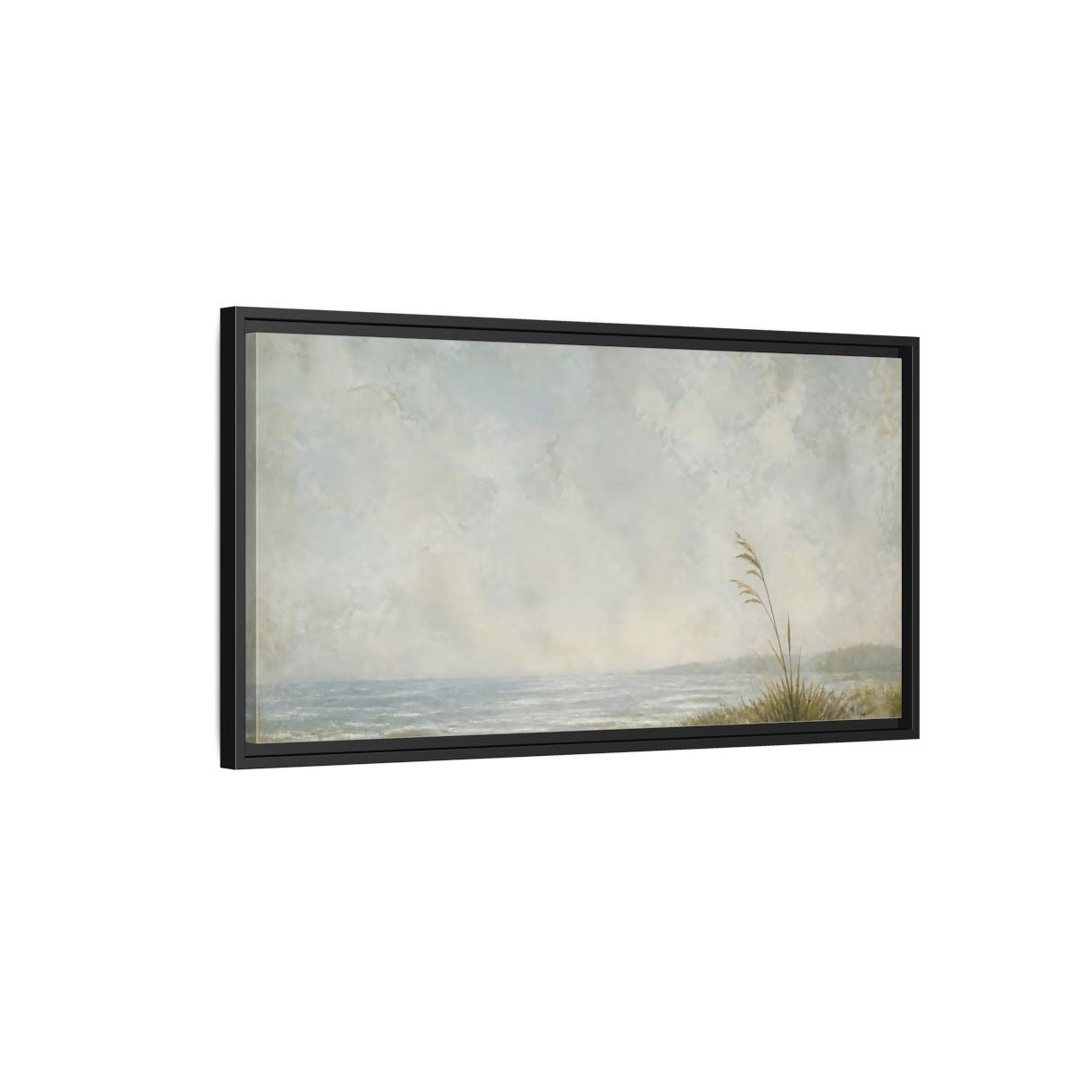Side Mockup 2. Solitary Reed By Sea shown as framed canvas print