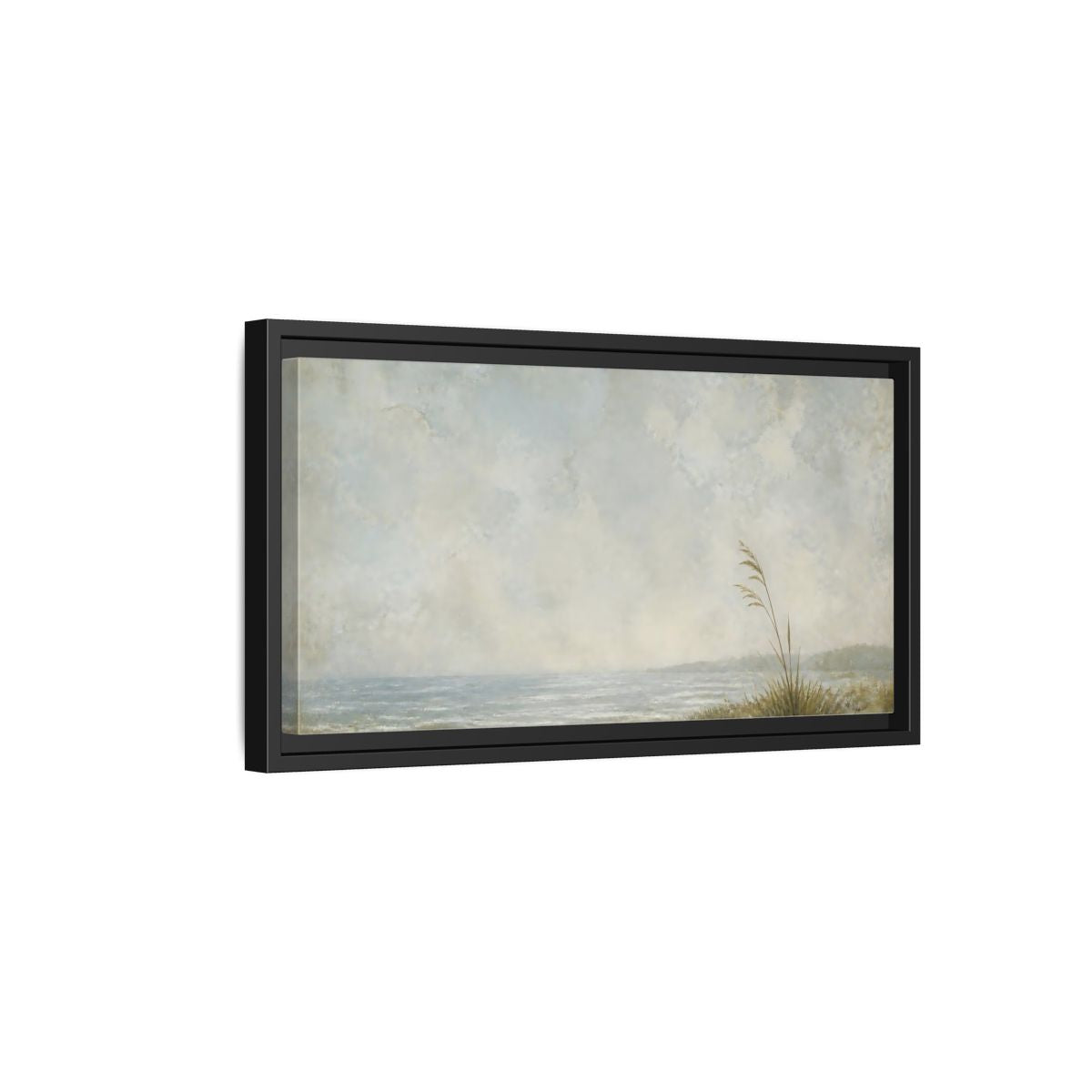 Side Mockup 8. Solitary Reed By Sea shown as framed canvas print