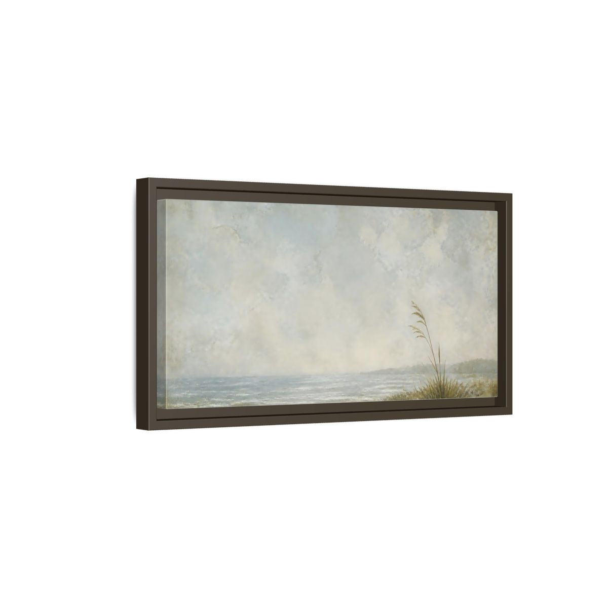 Side Mockup 7. Solitary Reed By Sea shown as framed canvas print