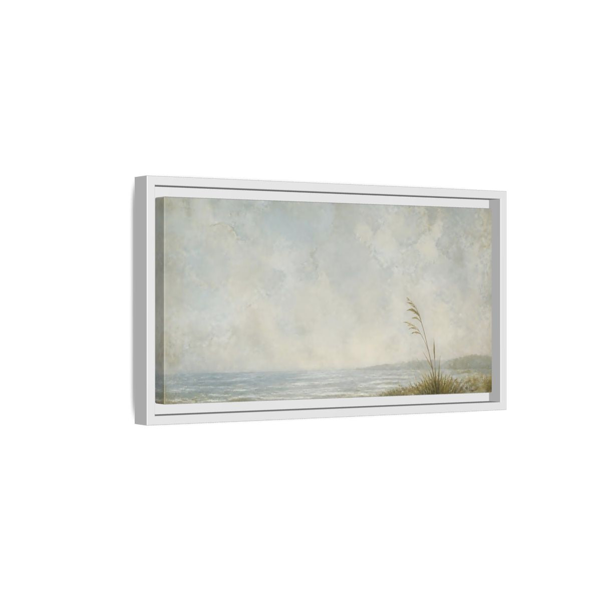 Side Mockup 6. Solitary Reed By Sea shown as framed canvas print