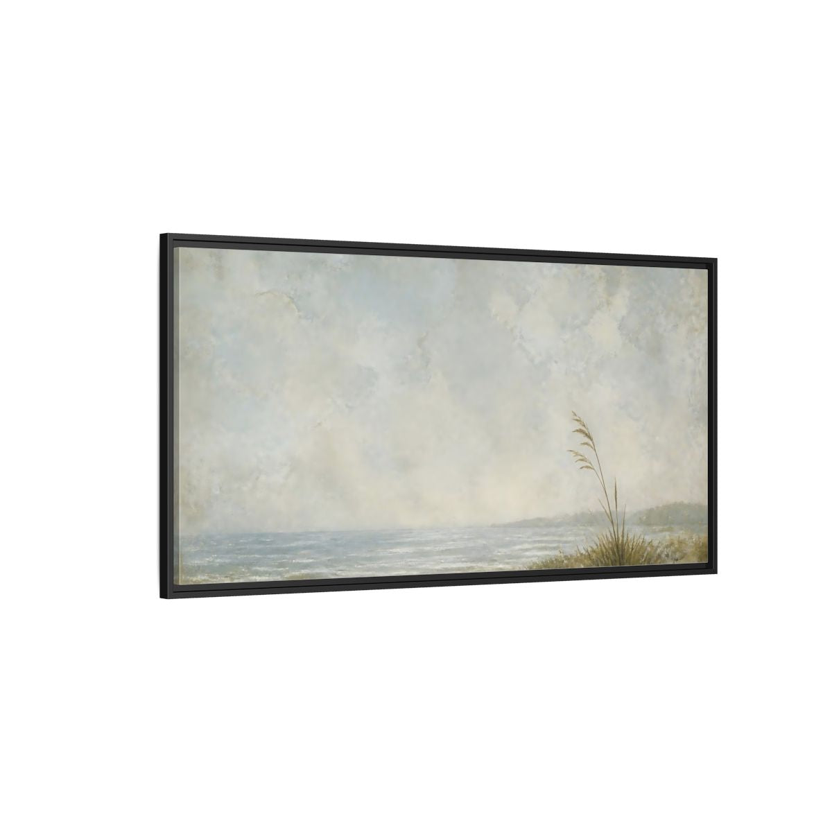 Side Mockup 5. Solitary Reed By Sea shown as framed canvas print