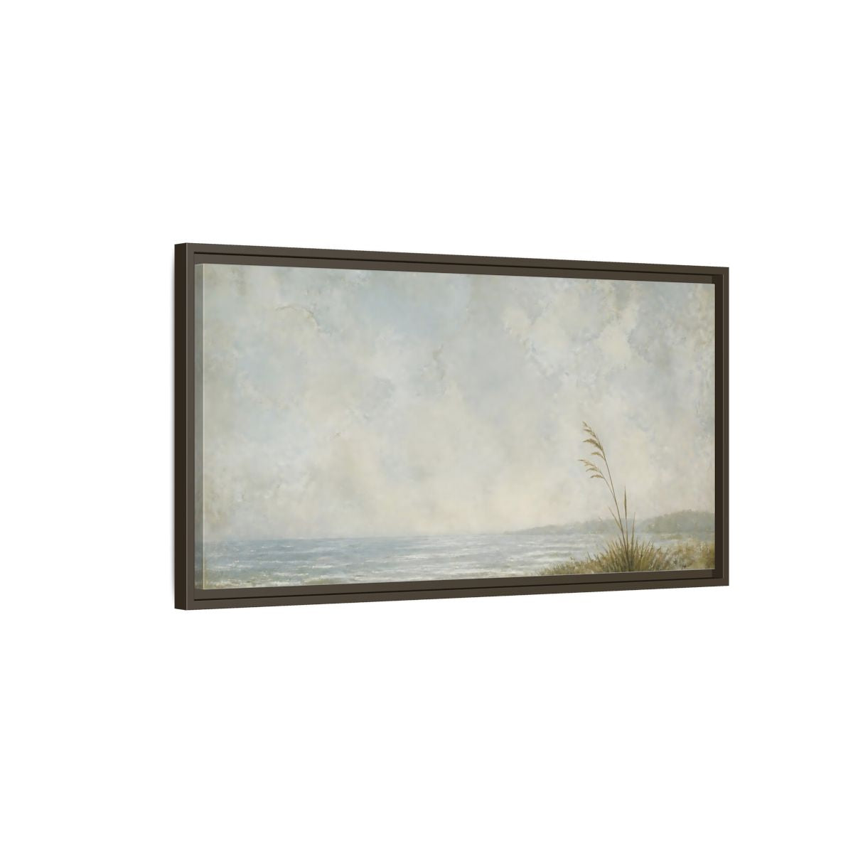 Main Mockup. Solitary Reed By Sea shown as framed canvas print