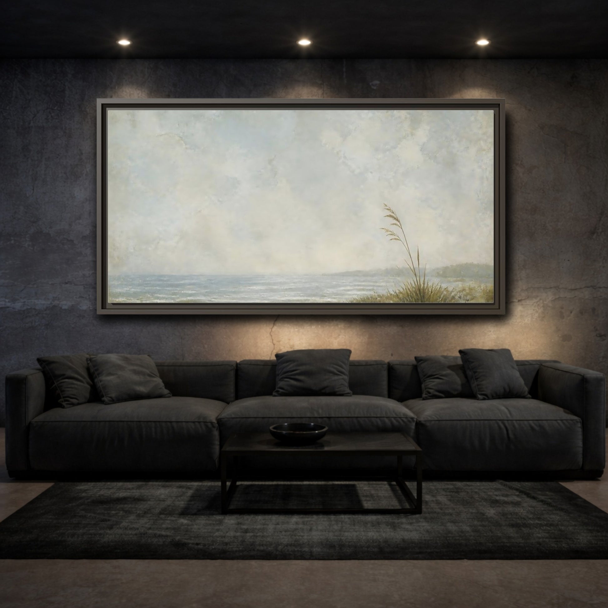 Mockup 3. Solitary Reed By Sea shown as framed canvas print