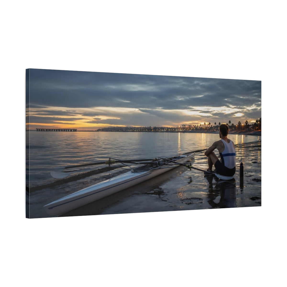 Main Mockup. Solitary Rower At Dusk shown as canvas print
