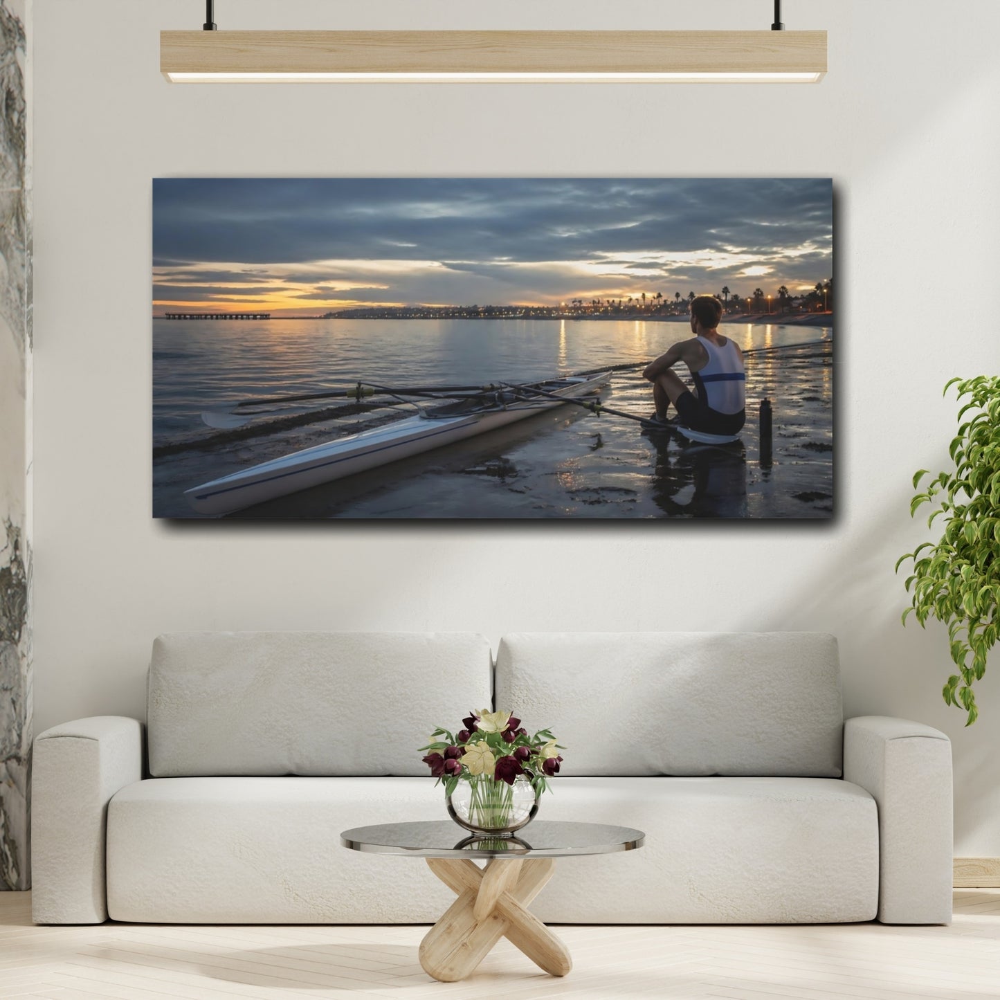 Mockup 2. Solitary Rower At Dusk shown as canvas print