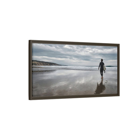 Main Mockup. Solitary Surfer Walk shown as framed canvas print