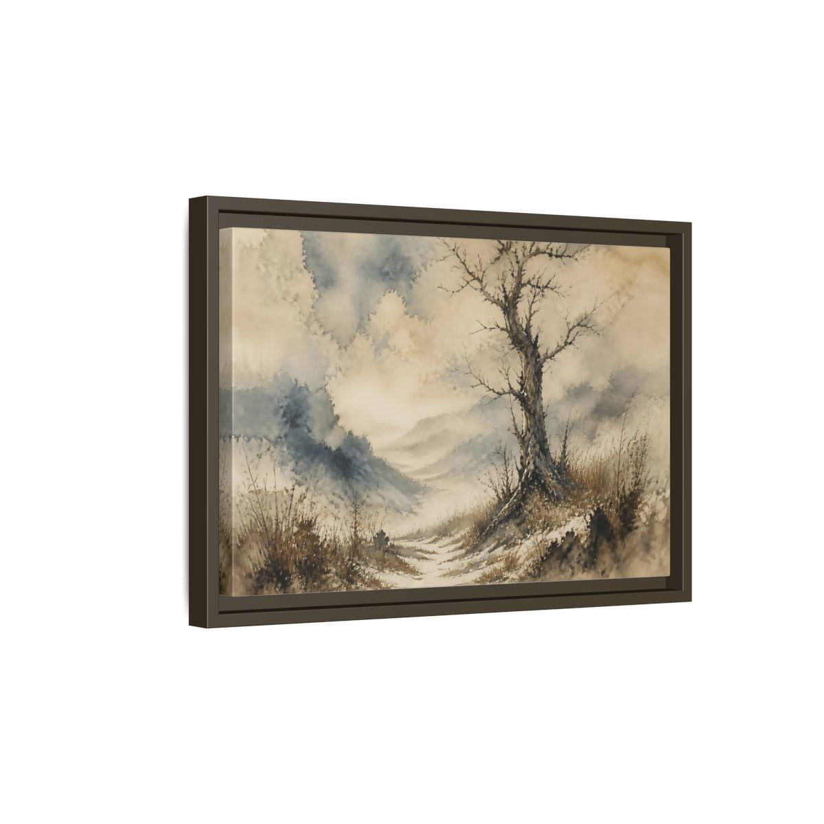 Side Mockup 5. Solitary Winter Tree shown as framed canvas print