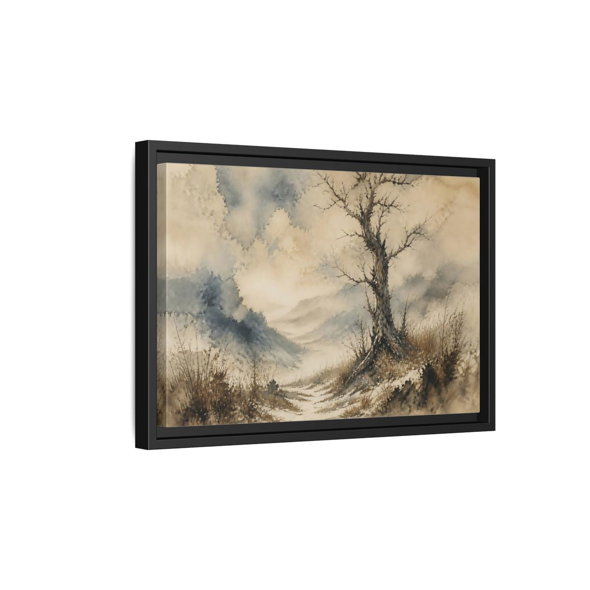 Side Mockup 6. Solitary Winter Tree shown as framed canvas print
