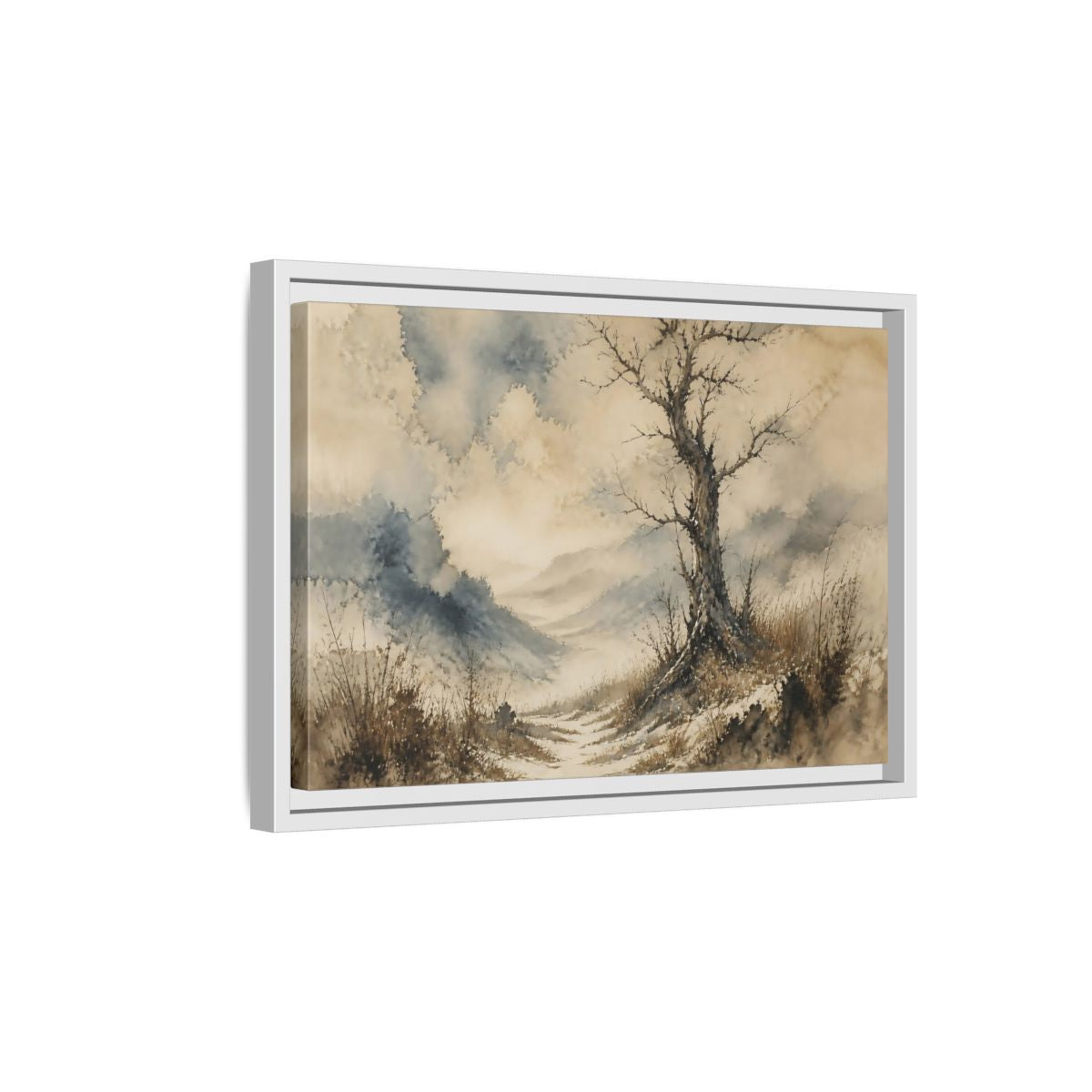 Side Mockup 4. Solitary Winter Tree shown as framed canvas print