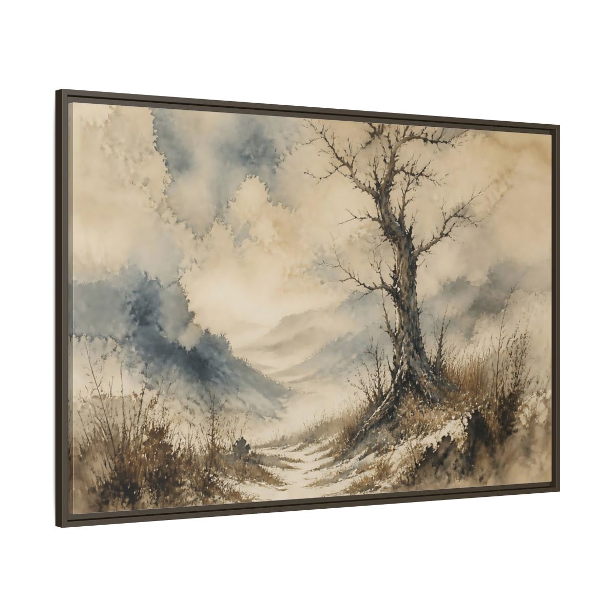 Side Mockup 8. Solitary Winter Tree shown as framed canvas print