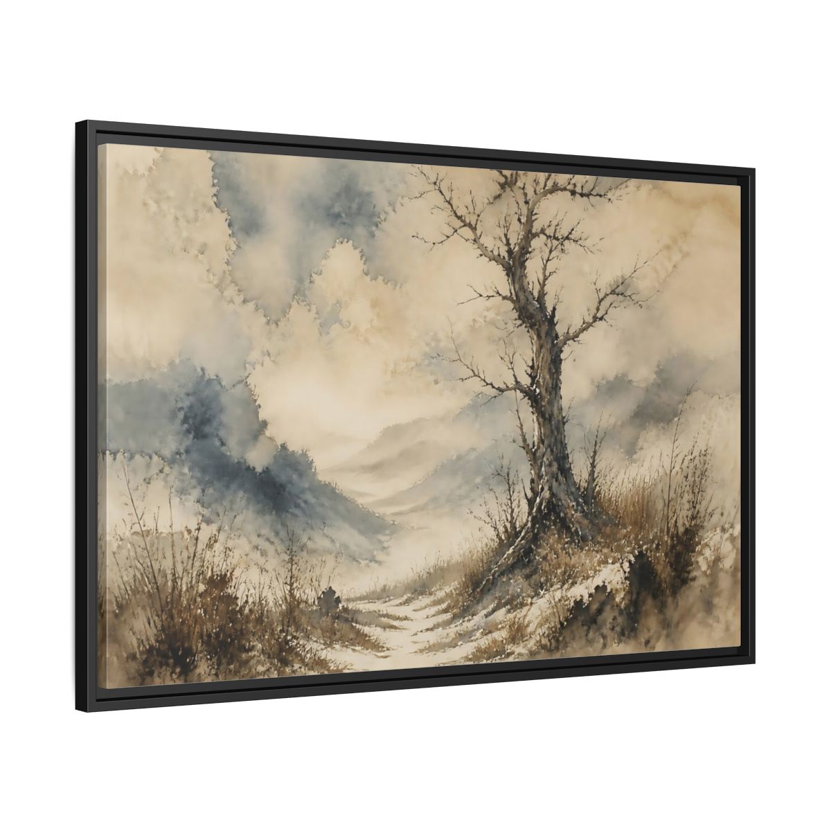 Side Mockup 13. Solitary Winter Tree shown as framed canvas print