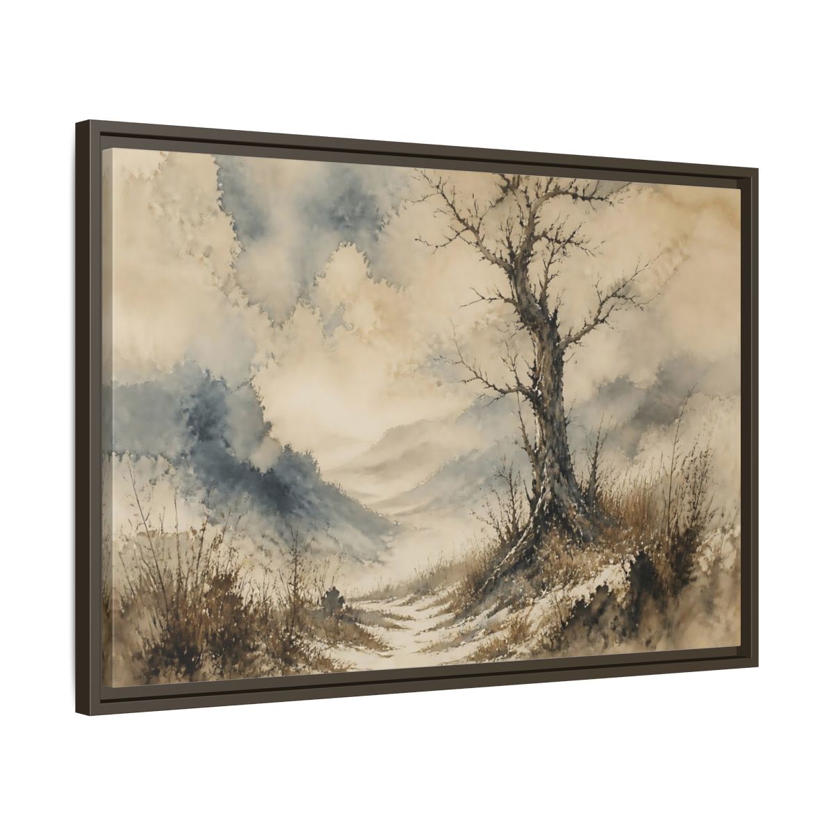 Side Mockup 11. Solitary Winter Tree shown as framed canvas print