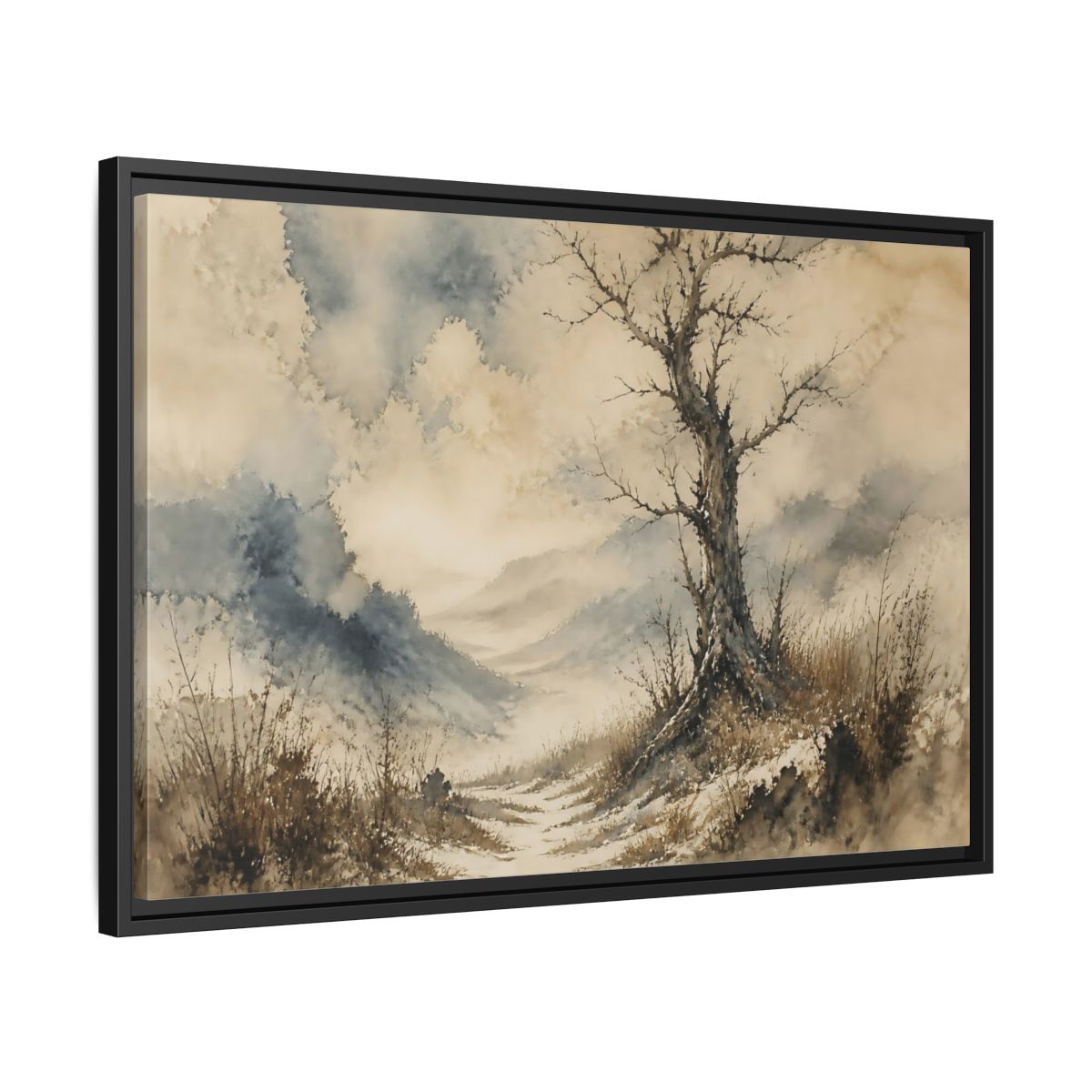 Side Mockup 14. Solitary Winter Tree shown as framed canvas print