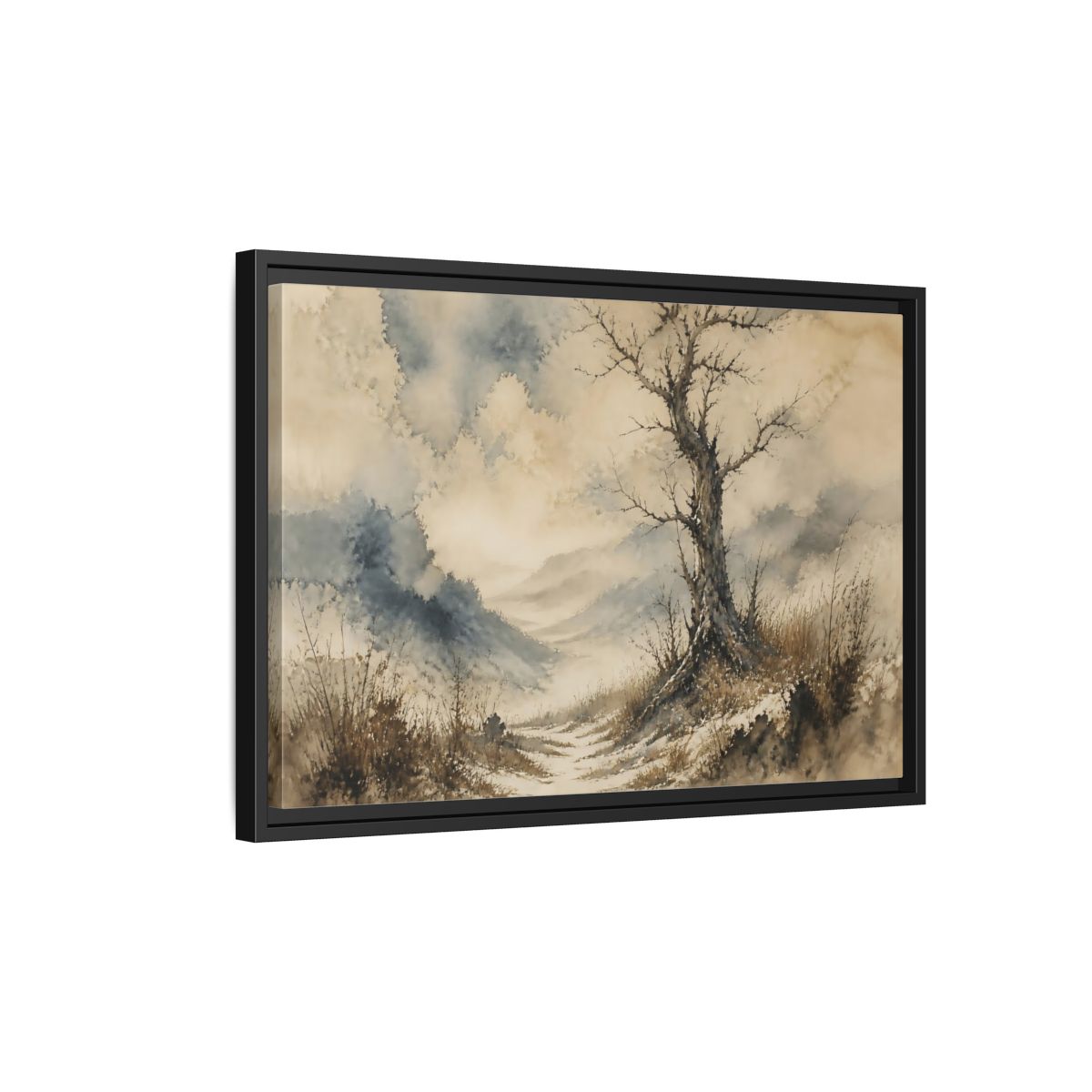 Side Mockup 3. Solitary Winter Tree shown as framed canvas print