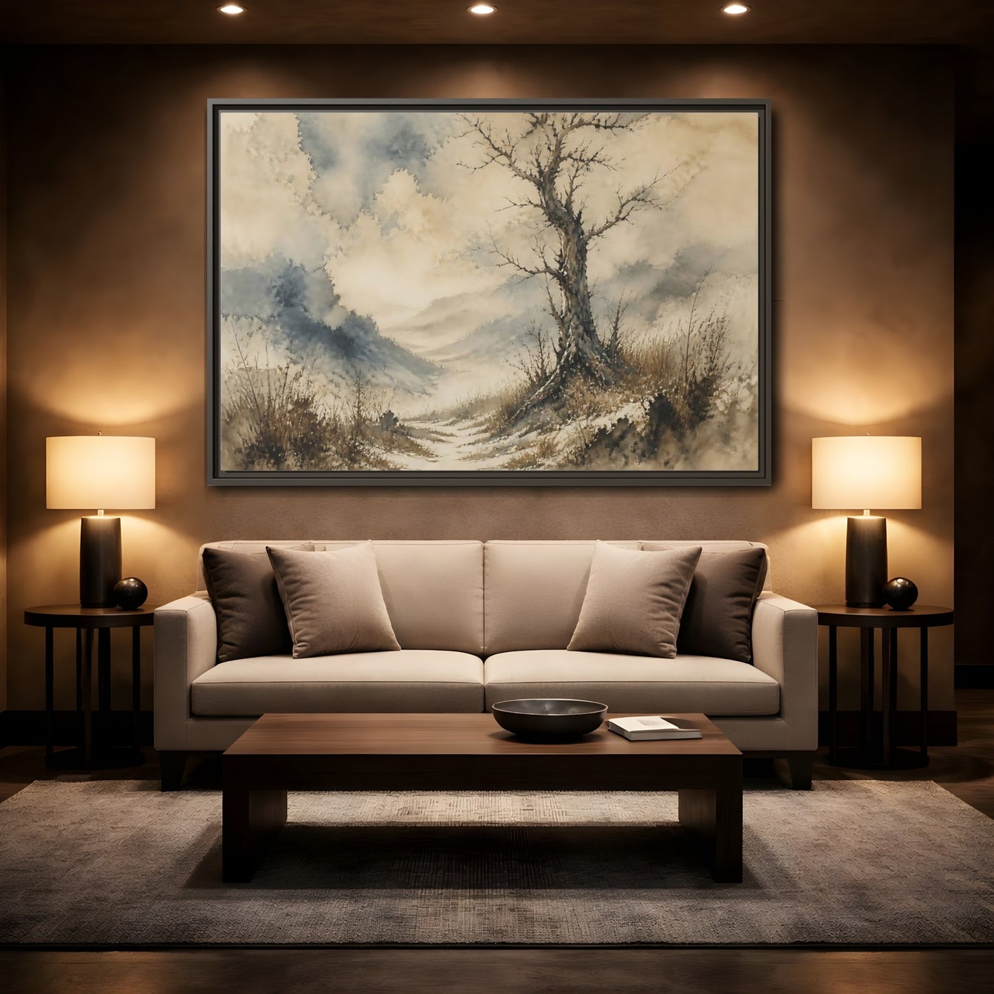 Mockup 2. Solitary Winter Tree shown as framed canvas print