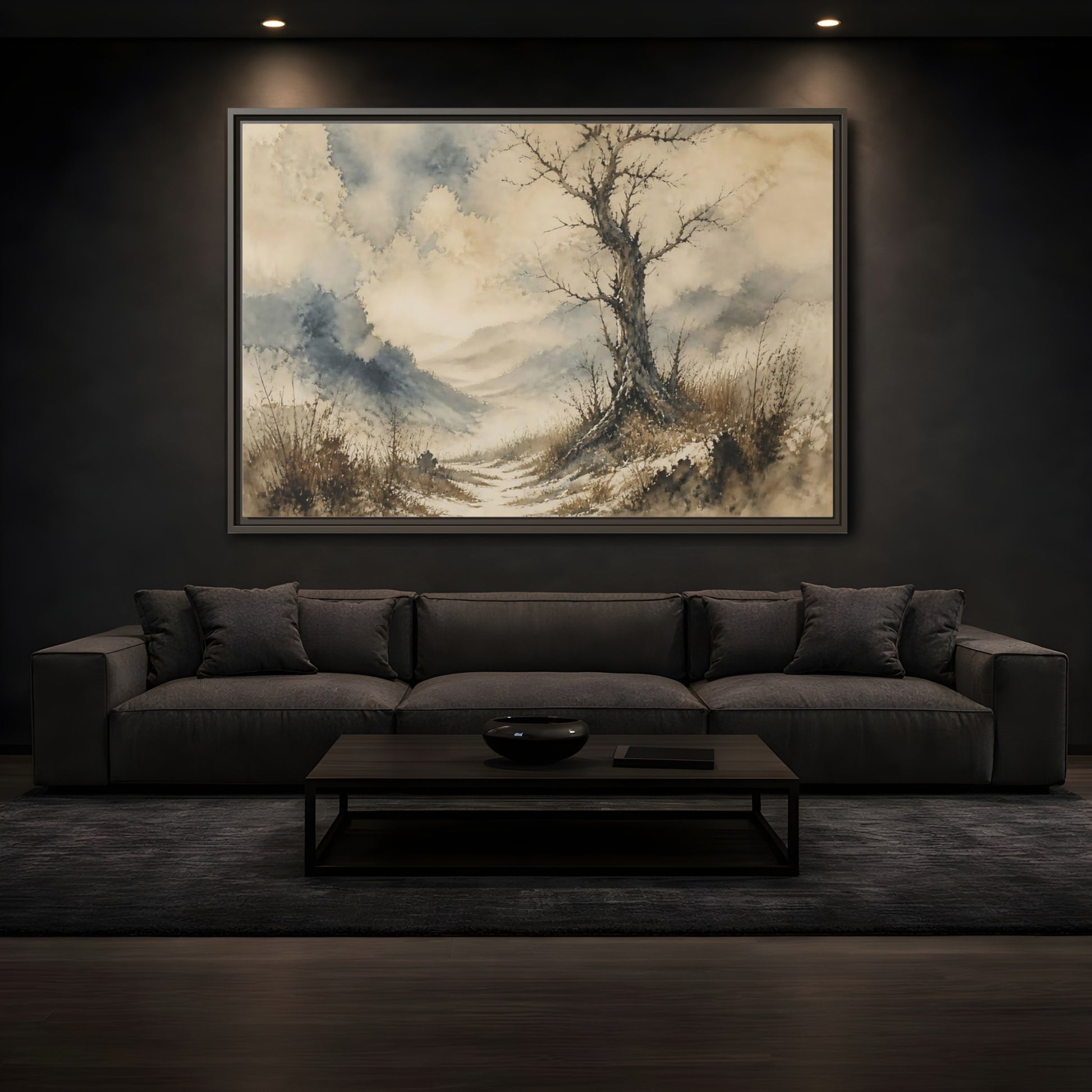 Mockup 3. Solitary Winter Tree shown as framed canvas print