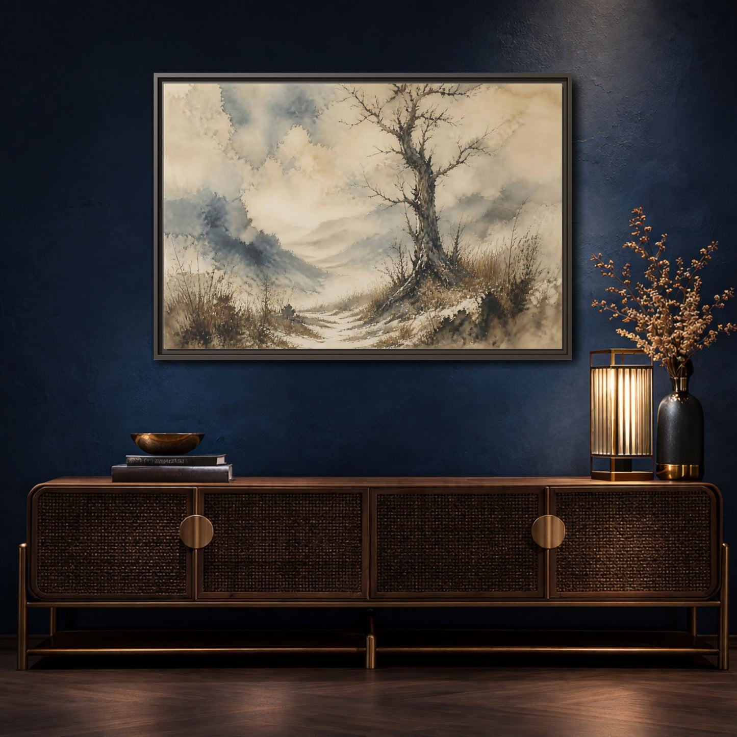 Mockup 4. Solitary Winter Tree shown as framed canvas print
