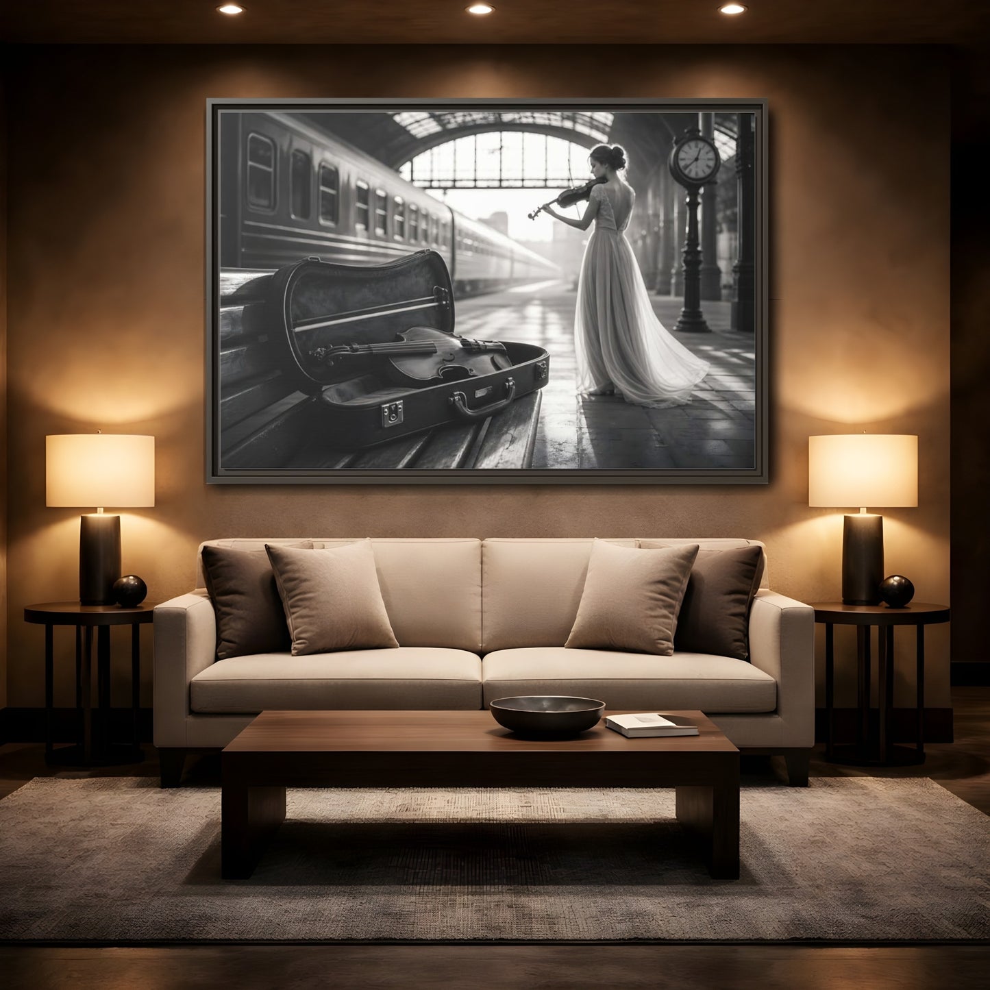 Mockup 2. Solo At The Station shown as framed canvas print
