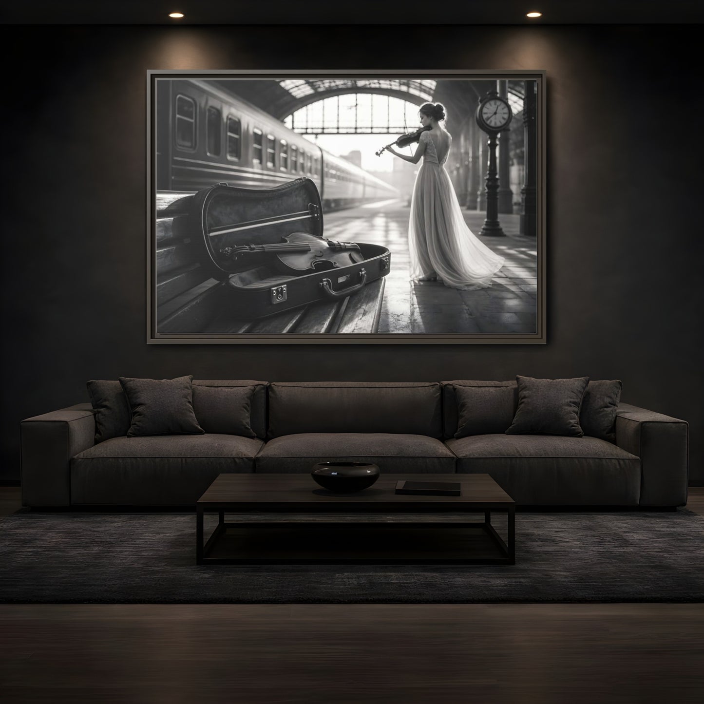 Mockup 3. Solo At The Station shown as framed canvas print