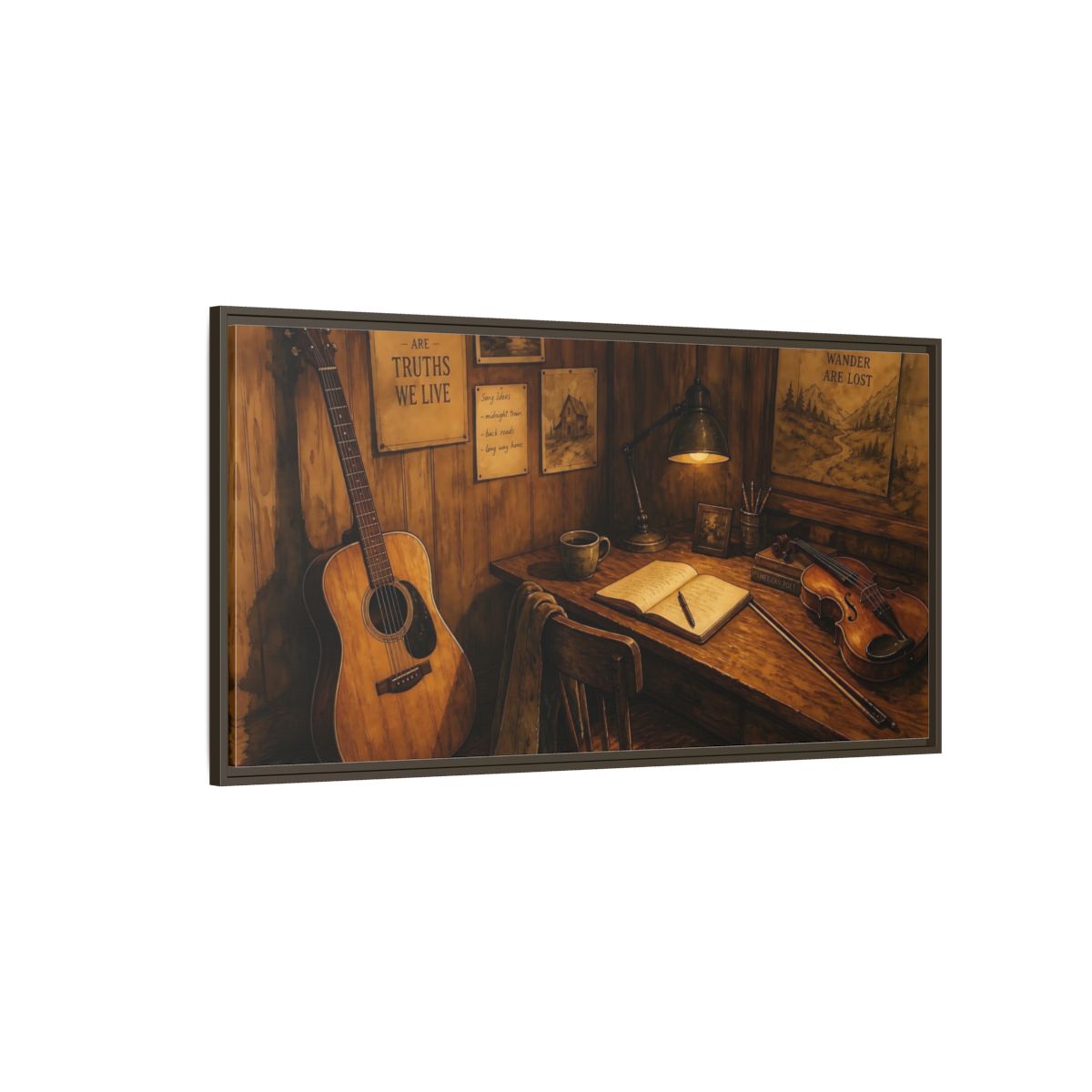 Side Mockup 4. Songwriter's Cozy Corner shown as framed canvas print
