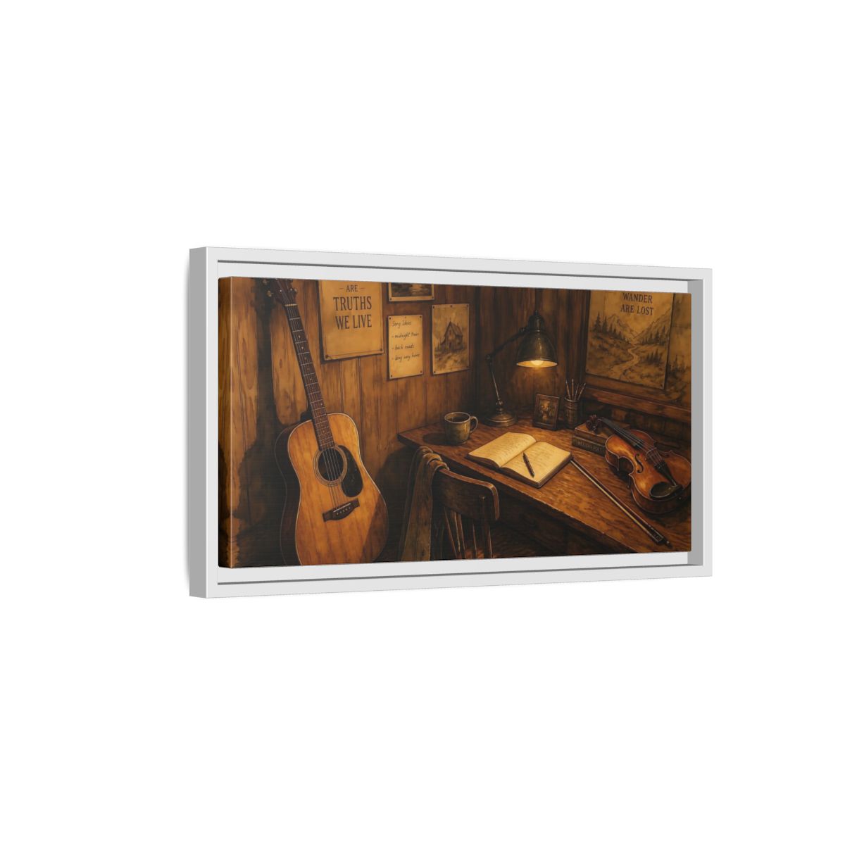 Side Mockup 6. Songwriter's Cozy Corner shown as framed canvas print