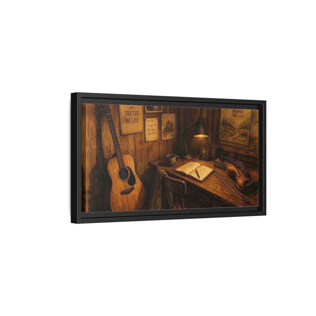 Side Mockup 8. Songwriter's Cozy Corner shown as framed canvas print