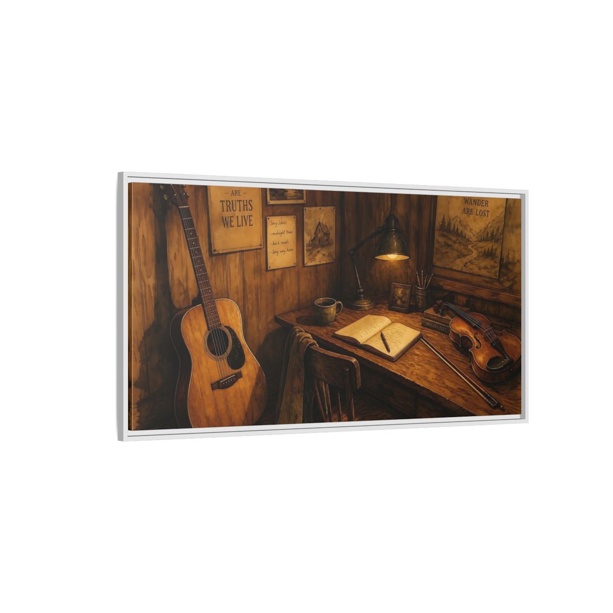 Side Mockup 3. Songwriter's Cozy Corner shown as framed canvas print