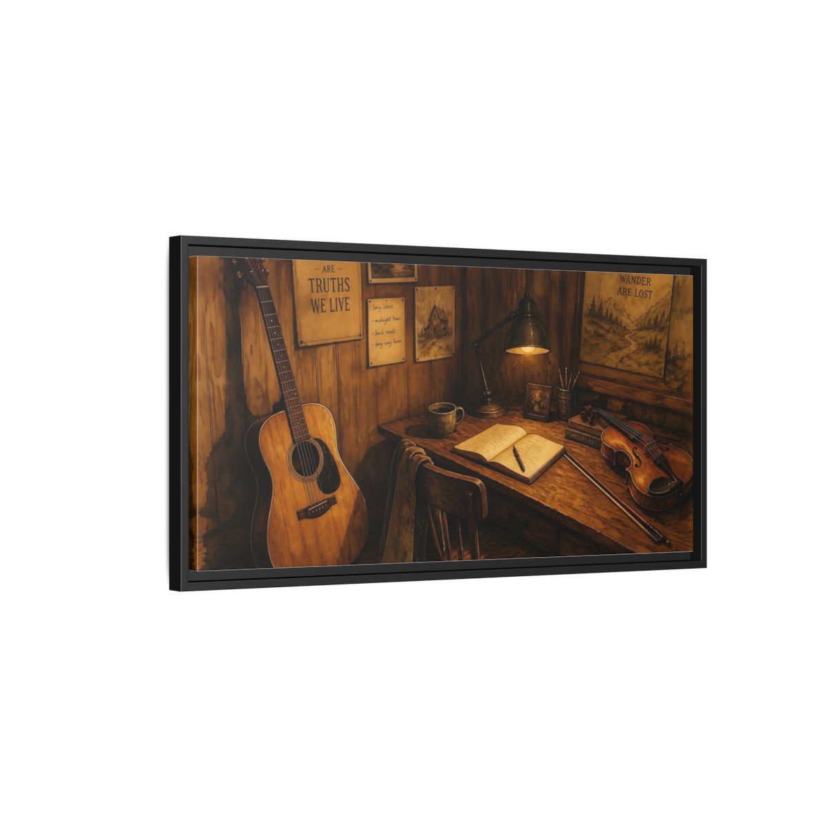 Side Mockup 2. Songwriter's Cozy Corner shown as framed canvas print