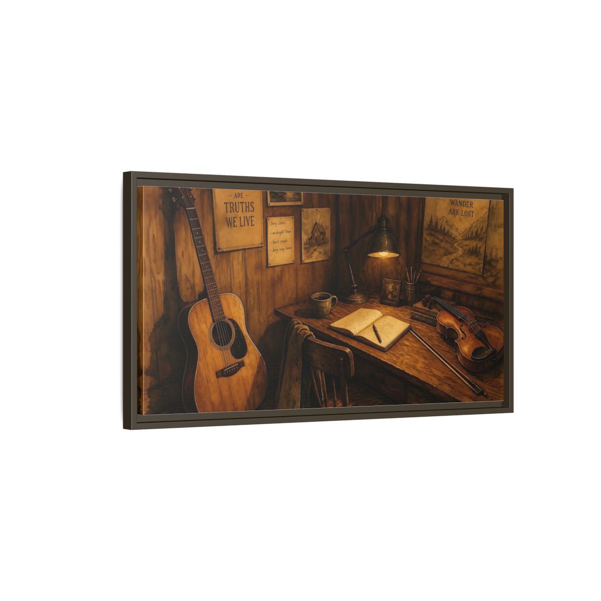 Main Mockup. Songwriter's Cozy Corner shown as framed canvas print