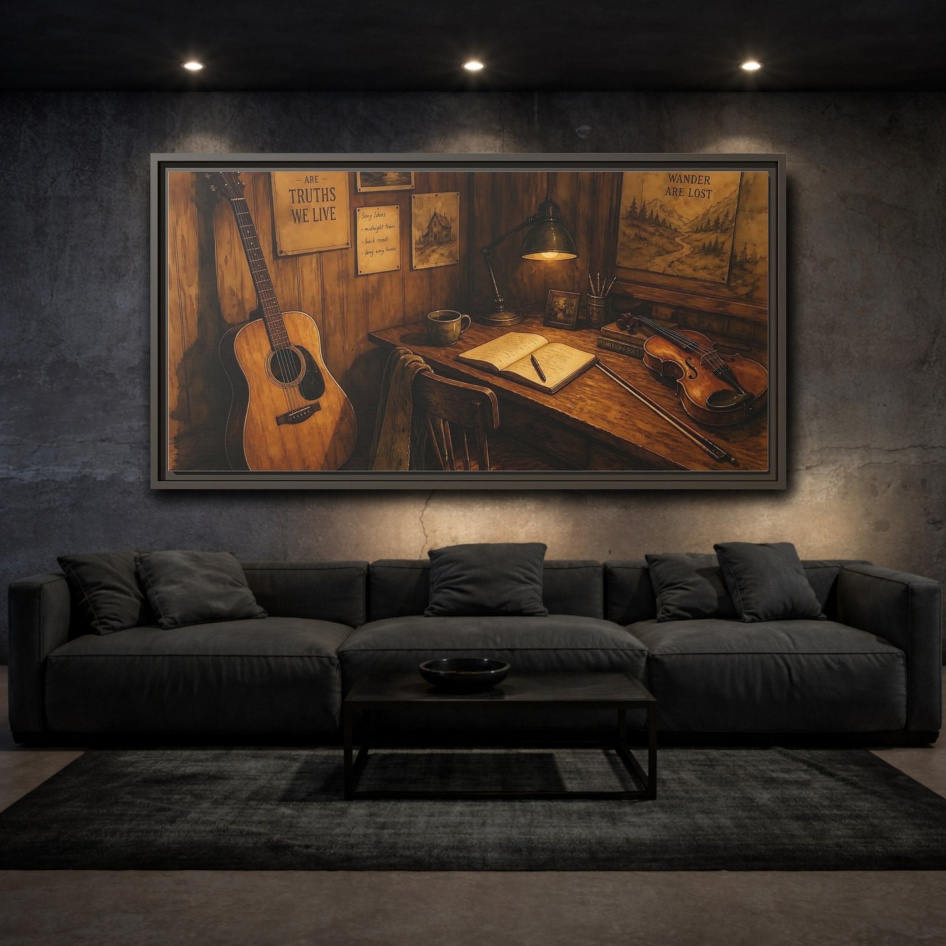 Mockup 3. Songwriter's Cozy Corner shown as framed canvas print