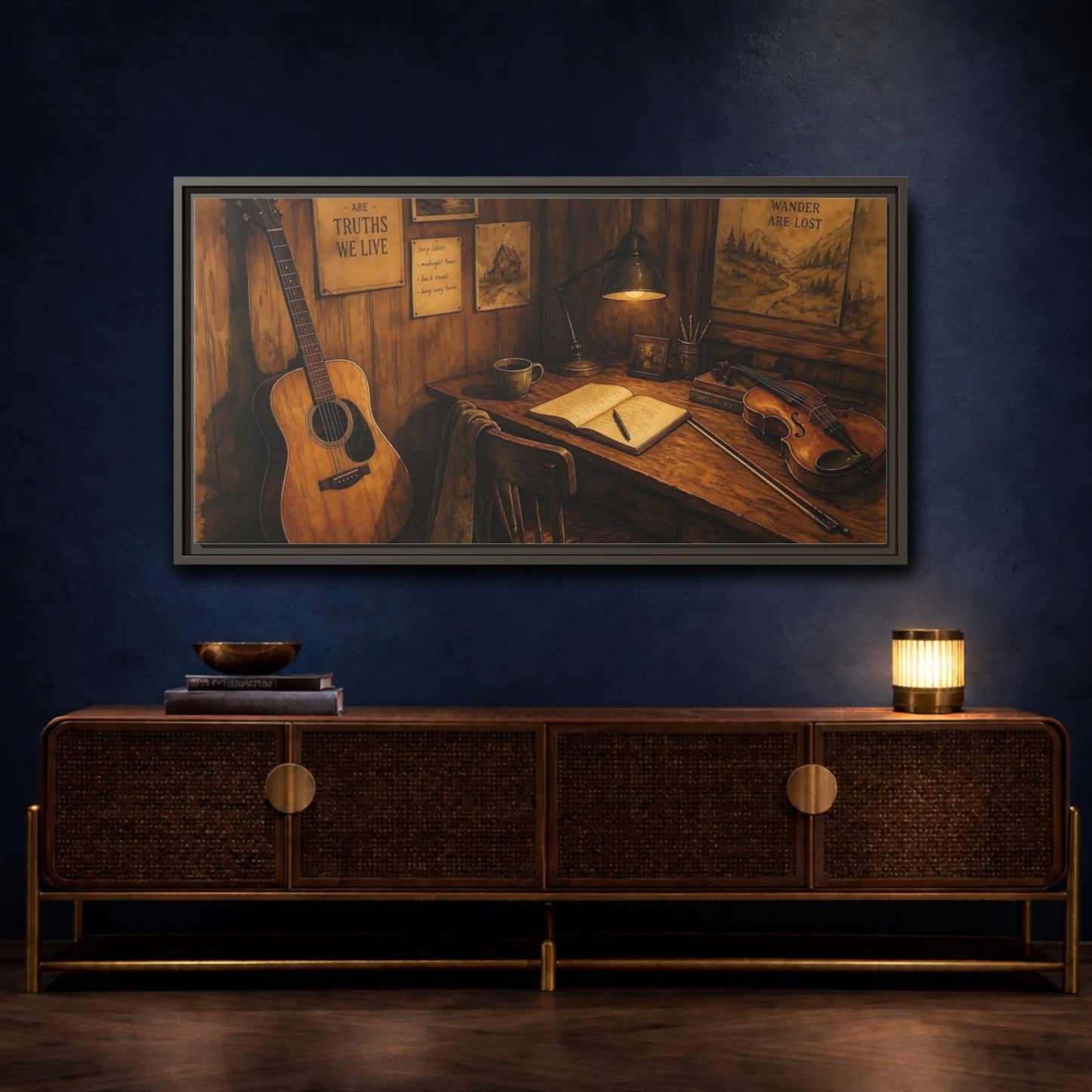 Mockup 4. Songwriter's Cozy Corner shown as framed canvas print