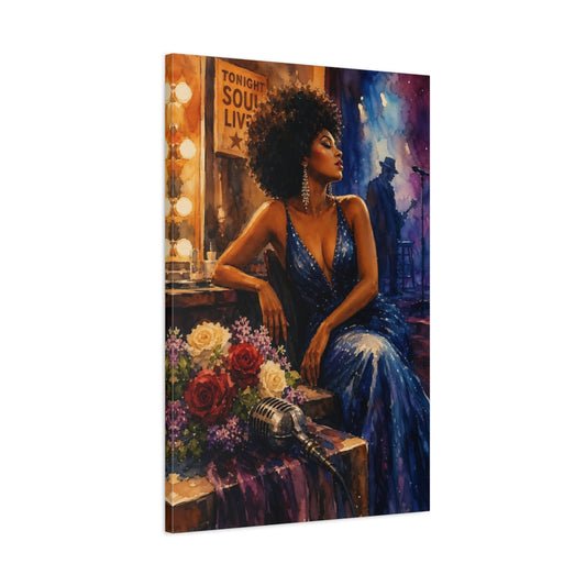 Main Mockup. Soulful Jazz Diva shown as canvas print