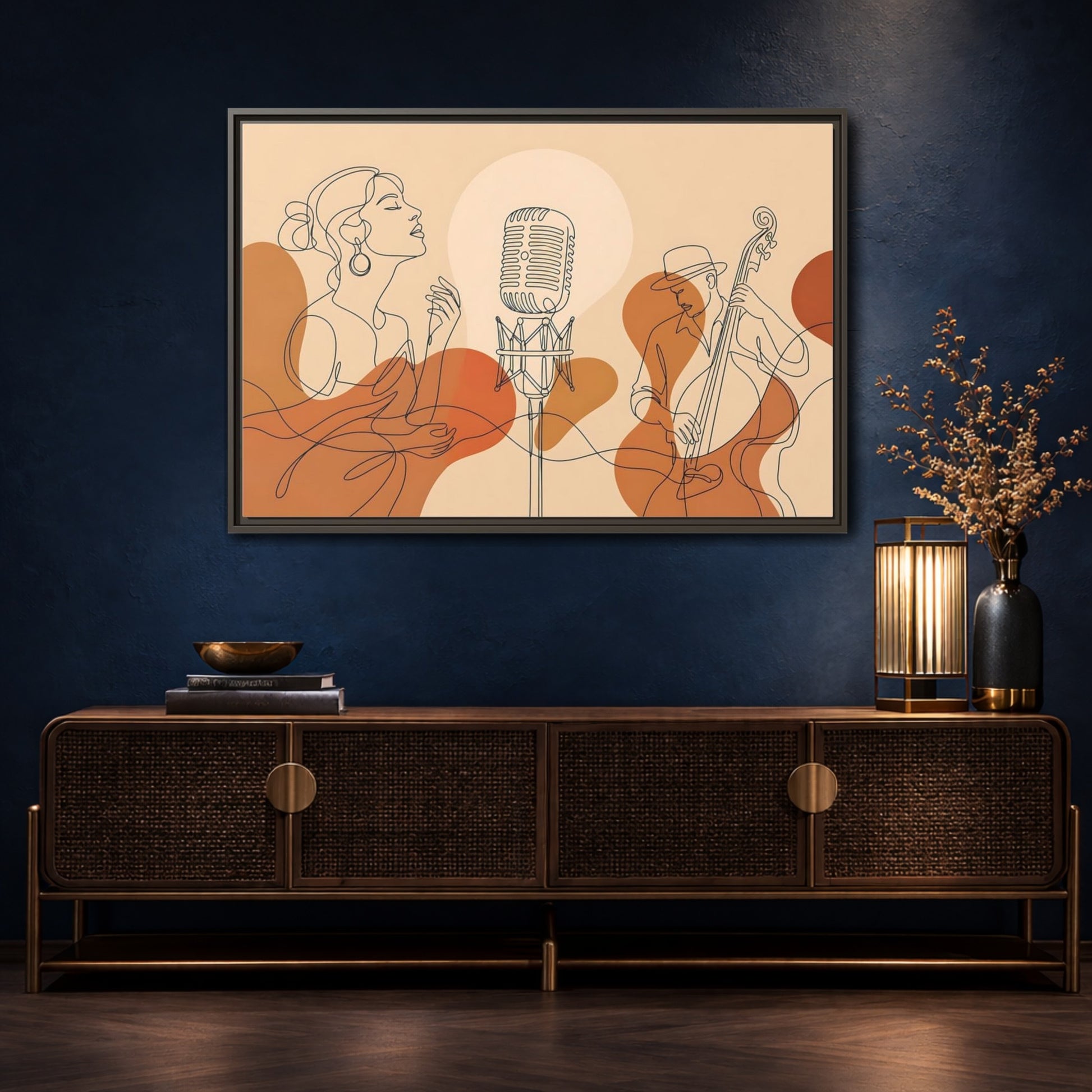 Mockup 4. Soulful Jazz Duo shown as framed canvas print
