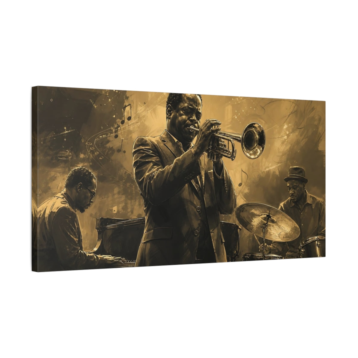 Side Mockup 1. Soulful Jazz Trio shown as canvas print