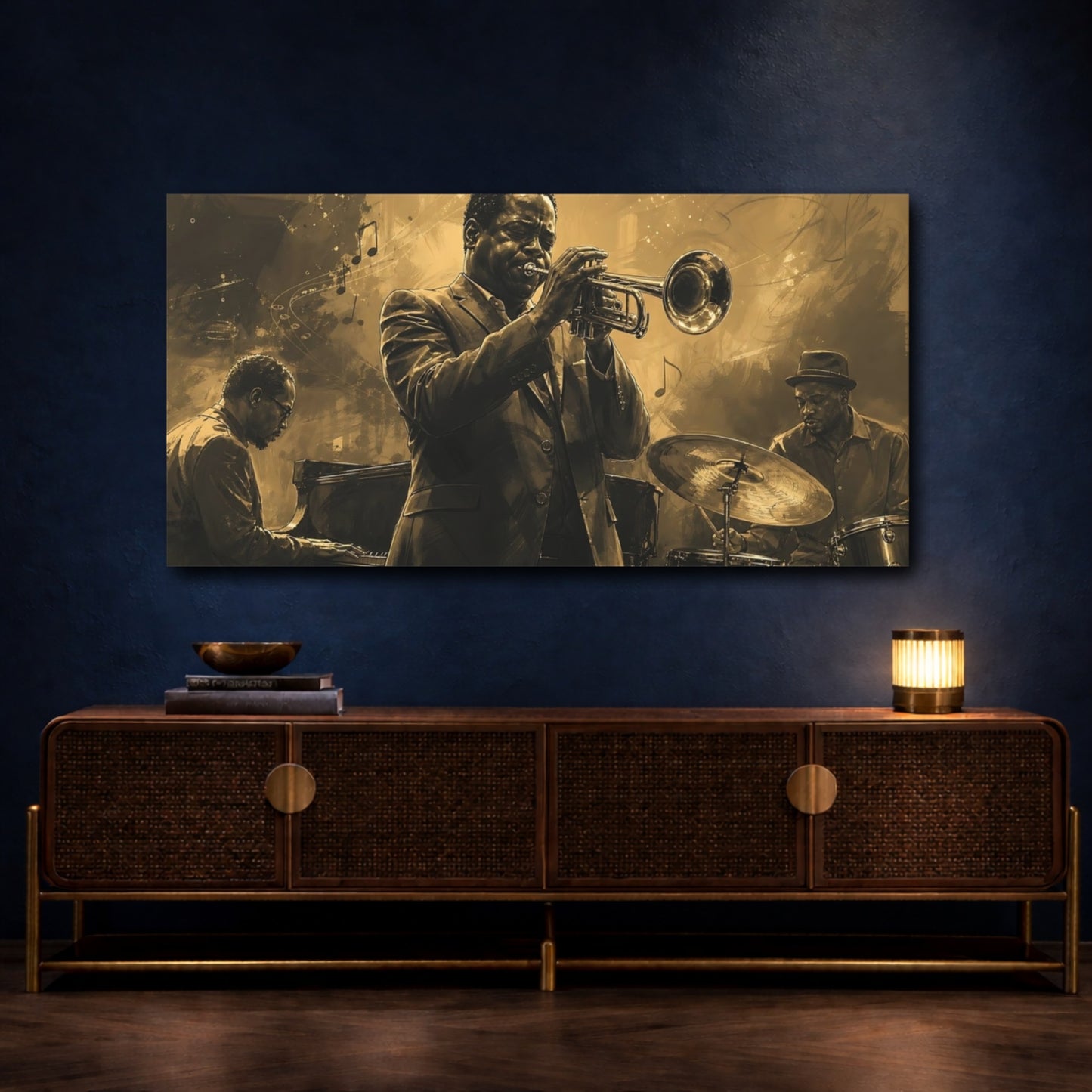 Mockup 4. Soulful Jazz Trio shown as canvas print