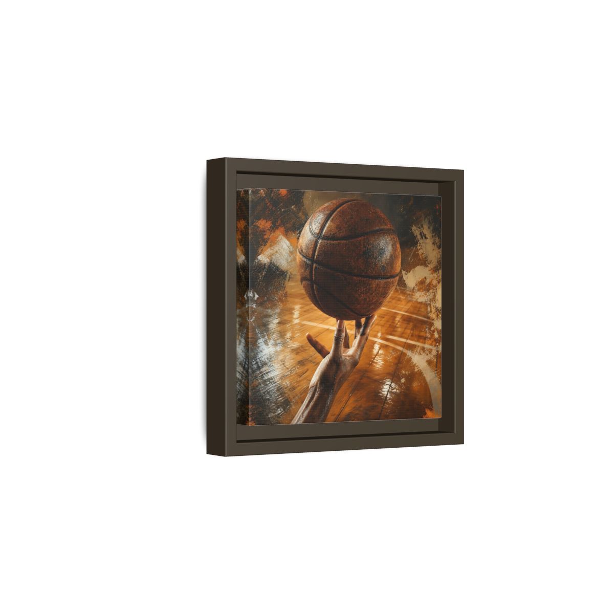 Side Mockup 2. Spinning Basketball Moment shown as framed canvas print