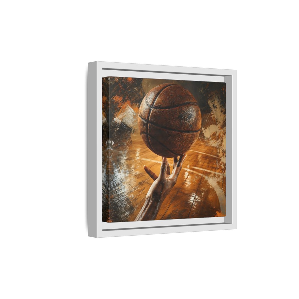 Side Mockup 19. Spinning Basketball Moment shown as framed canvas print