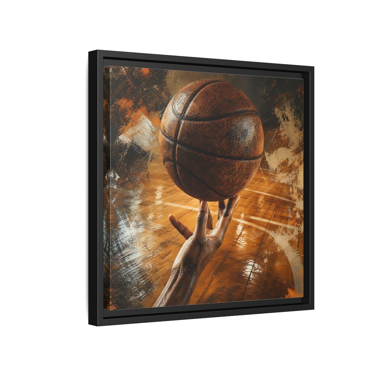 Side Mockup 15. Spinning Basketball Moment shown as framed canvas print