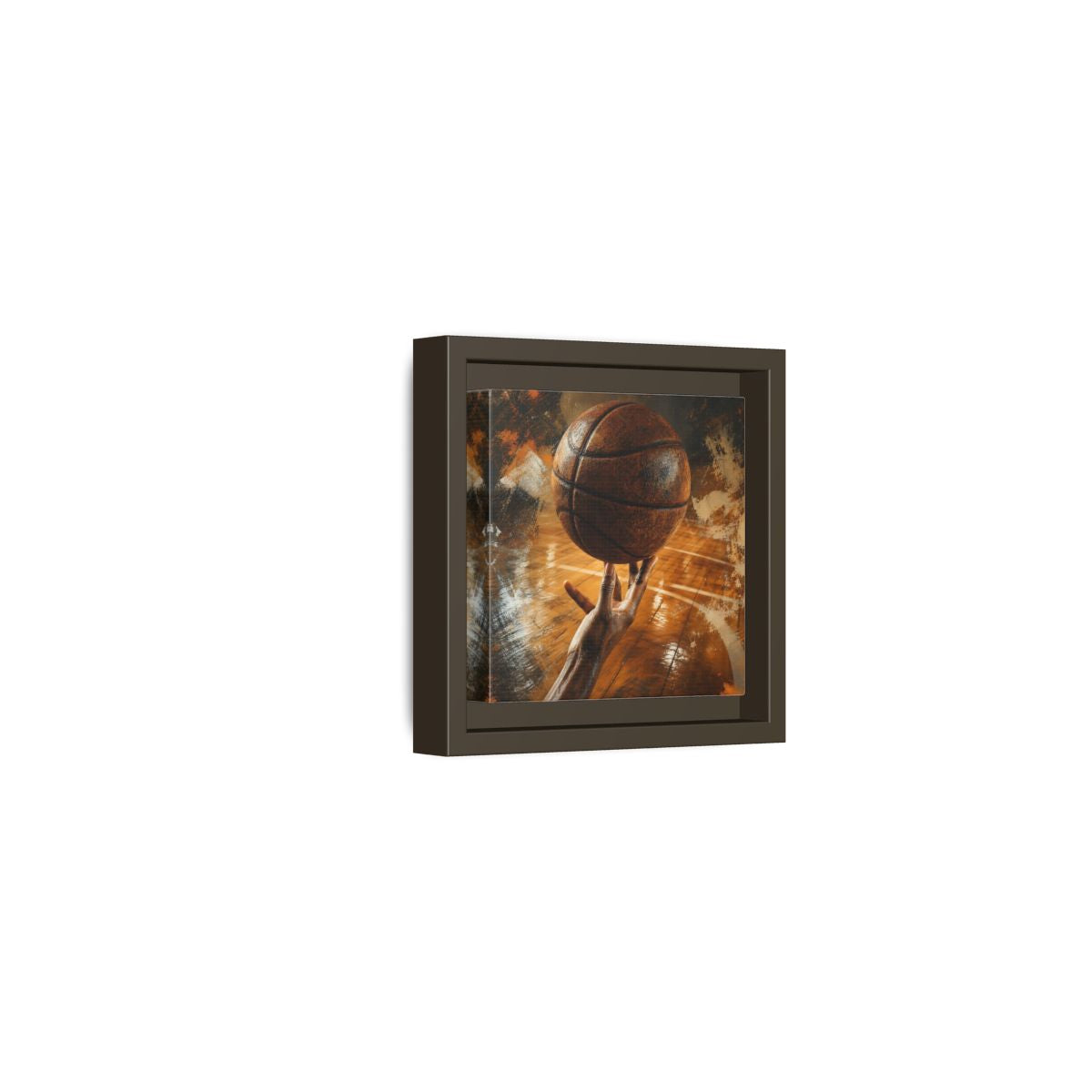 Side Mockup 23. Spinning Basketball Moment shown as framed canvas print