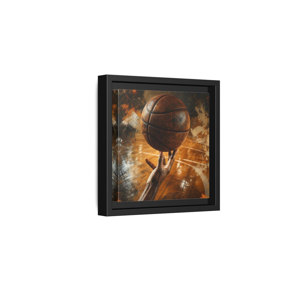 Side Mockup 3. Spinning Basketball Moment shown as framed canvas print