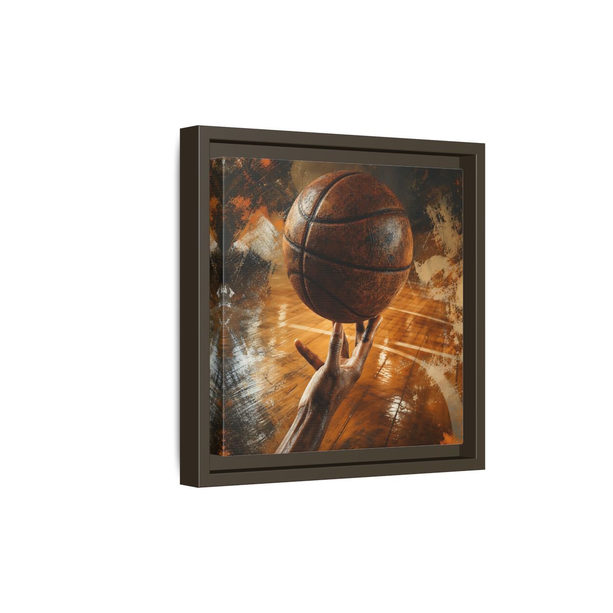 Side Mockup 20. Spinning Basketball Moment shown as framed canvas print